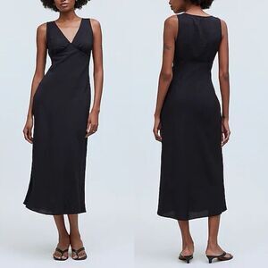MADEWELL Ariana Midi Dress Women 6 Black Sleeveless Shirred Body Skimming NP760